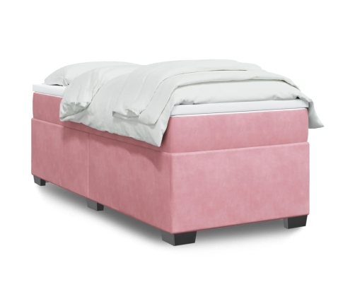Cama box spring con colchón terciopelo rosa 90x190 cm