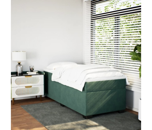 Cama box spring con colchón terciopelo verde oscuro 90x200 cm