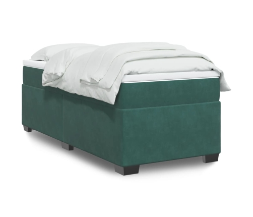 Cama box spring con colchón terciopelo verde oscuro 90x200 cm