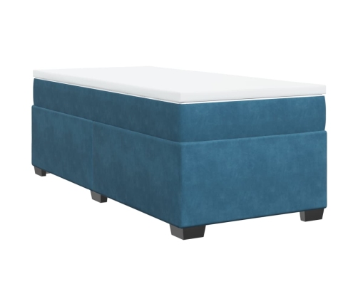 Cama box spring con colchón terciopelo azul oscuro 90x200 cm