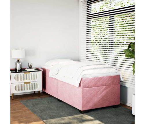 Cama box spring con colchón terciopelo rosa 90x200 cm