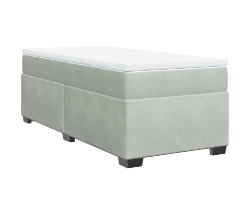 Cama box spring con colchón terciopelo gris claro 100x200 cm