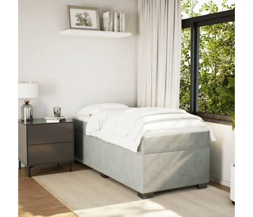 Cama box spring con colchón terciopelo gris claro 100x200 cm