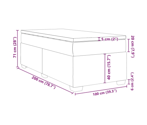 Cama box spring con colchón terciopelo gris claro 100x200 cm