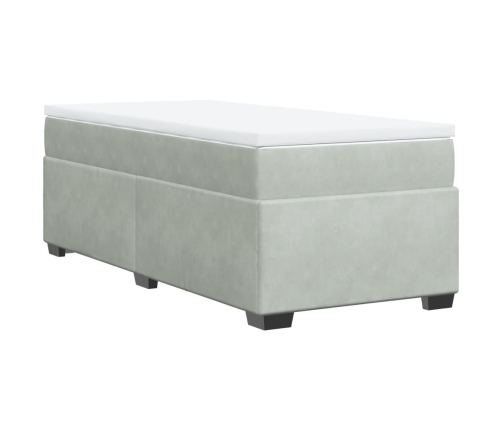 Cama box spring con colchón terciopelo gris claro 100x200 cm