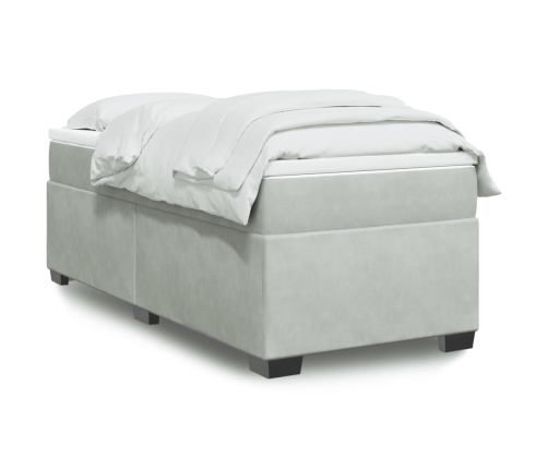 Cama box spring con colchón terciopelo gris claro 100x200 cm