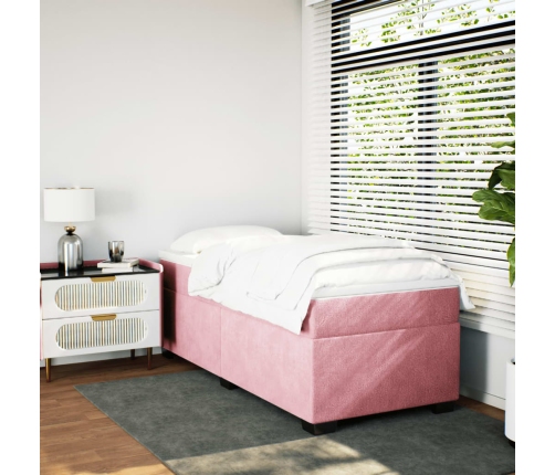 Cama box spring con colchón terciopelo rosa 100x200 cm