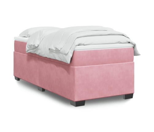 Cama box spring con colchón terciopelo rosa 100x200 cm