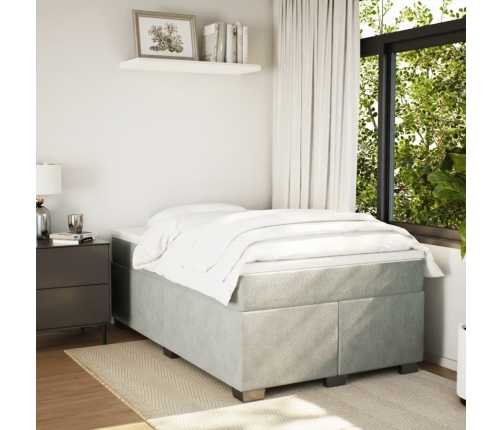 Cama box spring con colchón terciopelo gris claro 120x190 cm