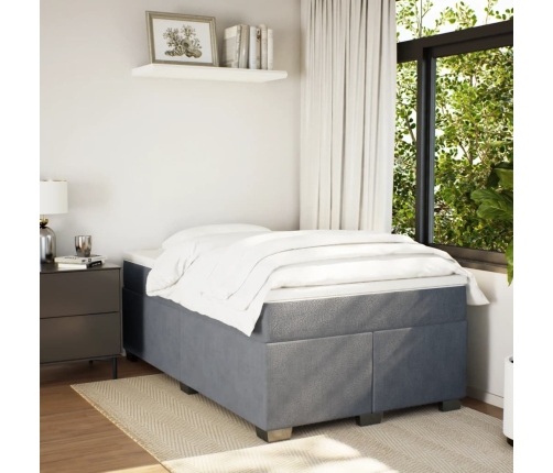 Cama box spring con colchón terciopelo gris oscuro 120x190 cm