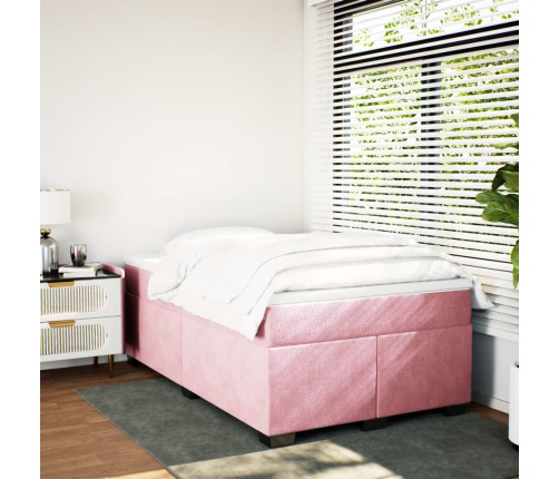 Cama box spring con colchón terciopelo rosa 120x190 cm