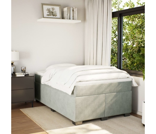 Cama box spring con colchón terciopelo gris claro 120x200 cm