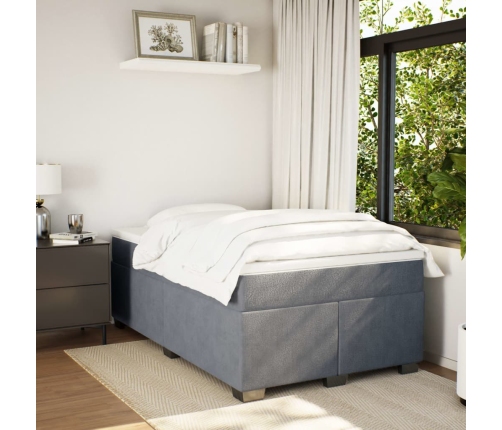 Cama box spring con colchón terciopelo gris oscuro 120x200 cm