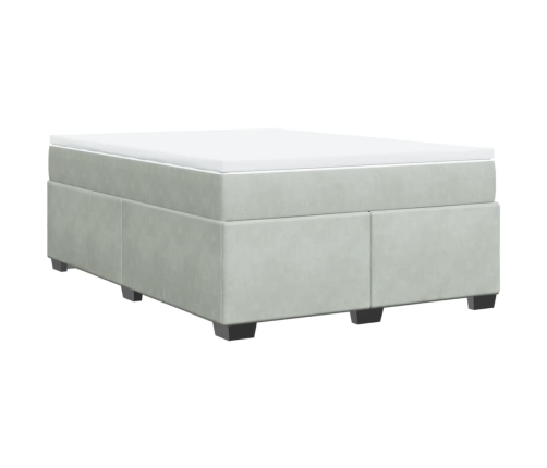 Cama box spring con colchón terciopelo gris claro 140x190 cm