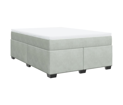 Cama box spring con colchón terciopelo gris claro 140x190 cm