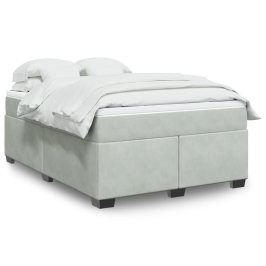 Cama box spring con colchón terciopelo gris claro 140x190 cm