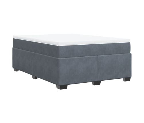 Cama box spring con colchón terciopelo gris oscuro 140x190 cm