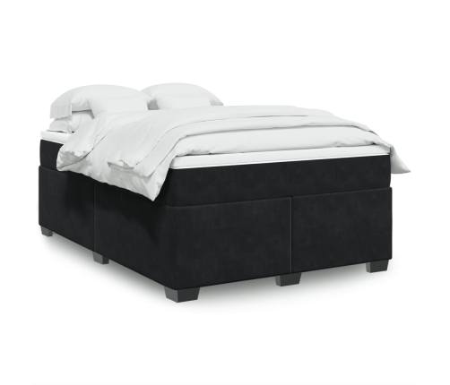 Cama box spring con colchón terciopelo negro 140x190 cm
