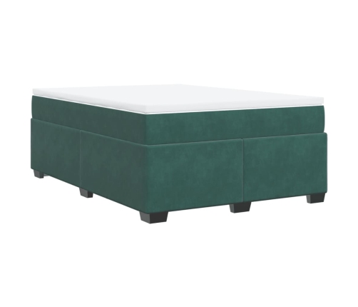 Cama box spring con colchón terciopelo verde oscuro 140x190 cm