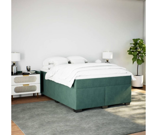 Cama box spring con colchón terciopelo verde oscuro 140x190 cm