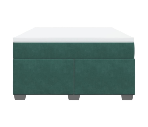 Cama box spring con colchón terciopelo verde oscuro 140x190 cm