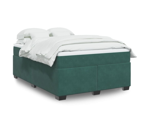 Cama box spring con colchón terciopelo verde oscuro 140x190 cm