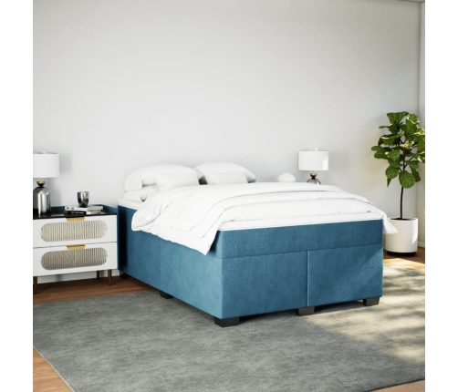 Cama box spring con colchón terciopelo azul oscuro 140x190 cm