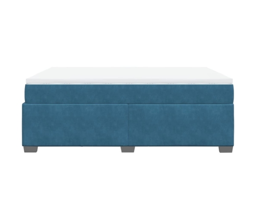 Cama box spring con colchón terciopelo azul oscuro 140x190 cm