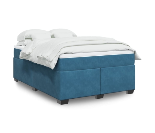 Cama box spring con colchón terciopelo azul oscuro 140x190 cm