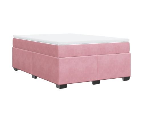 Cama box spring con colchón terciopelo rosa 140x190 cm