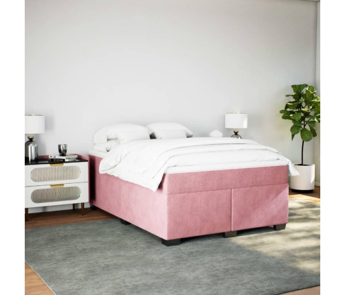 Cama box spring con colchón terciopelo rosa 140x190 cm