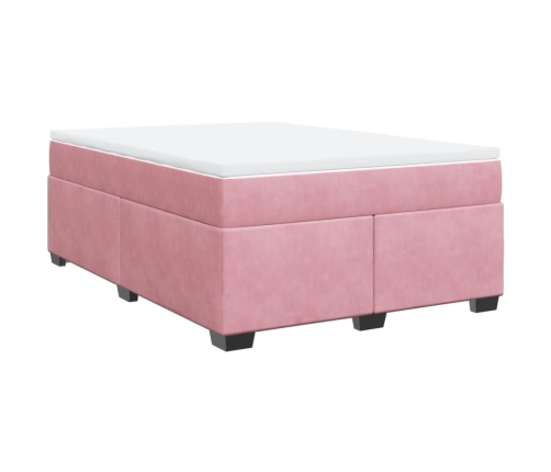 Cama box spring con colchón terciopelo rosa 140x190 cm