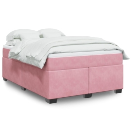 Cama box spring con colchón terciopelo rosa 140x190 cm