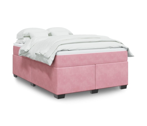 Cama box spring con colchón terciopelo rosa 140x190 cm