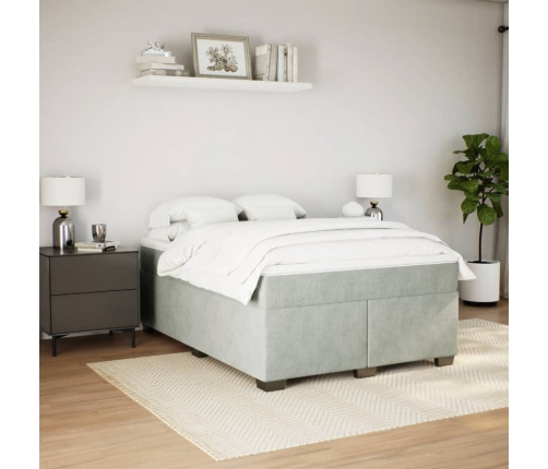 Cama box spring con colchón terciopelo gris claro 140x200 cm