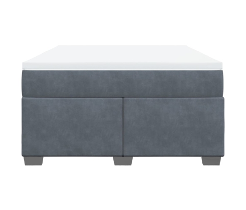Cama box spring con colchón terciopelo gris oscuro 140x200 cm