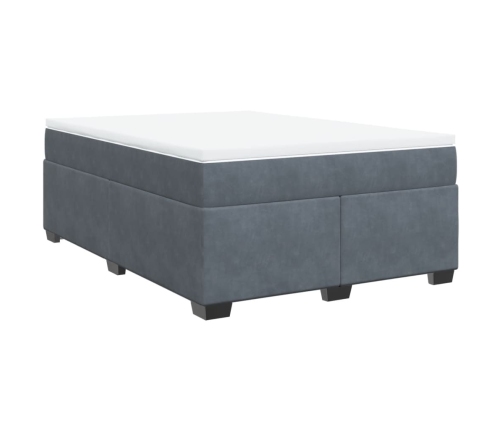 Cama box spring con colchón terciopelo gris oscuro 140x200 cm