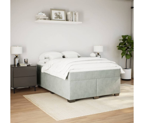 Cama box spring con colchón terciopelo gris claro 160x200 cm