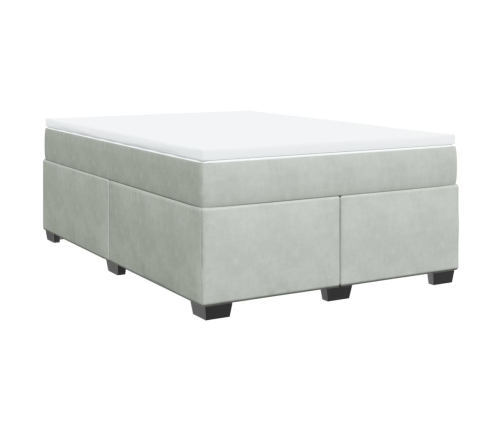 Cama box spring con colchón terciopelo gris claro 160x200 cm