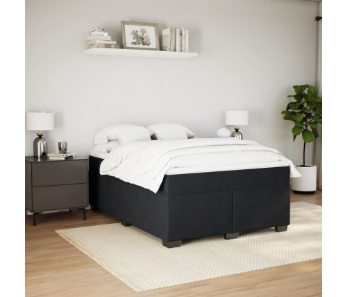 Cama box spring con colchón terciopelo negro 160x200 cm