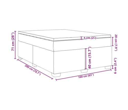Cama box spring con colchón terciopelo verde oscuro 160x200 cm