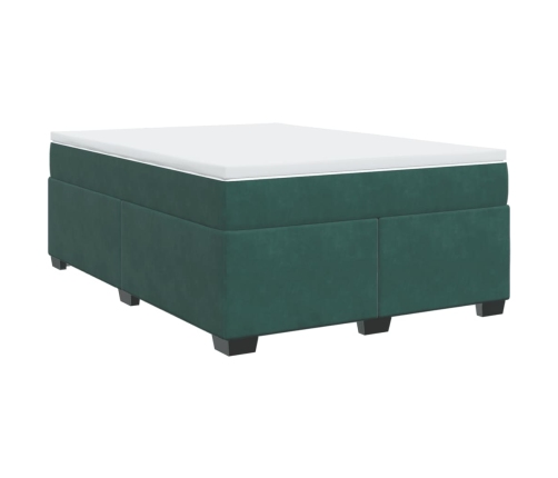 Cama box spring con colchón terciopelo verde oscuro 160x200 cm