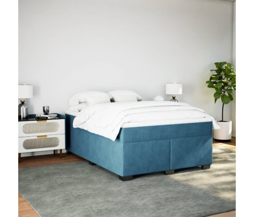 Cama box spring con colchón terciopelo azul oscuro 160x200 cm