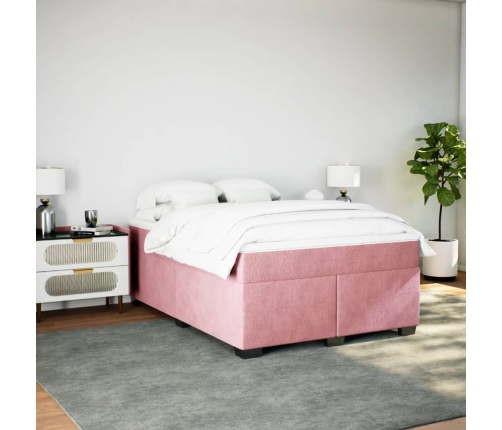 Cama box spring con colchón terciopelo rosa 160x200 cm