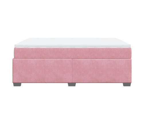 Cama box spring con colchón terciopelo rosa 160x200 cm