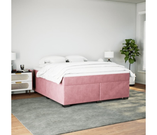 Cama box spring con colchón terciopelo rosa 180x200 cm