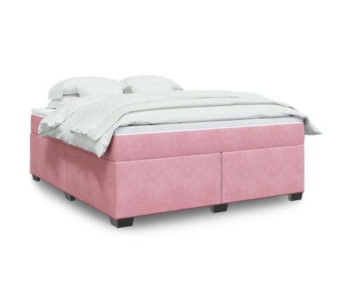 Cama box spring con colchón terciopelo rosa 180x200 cm