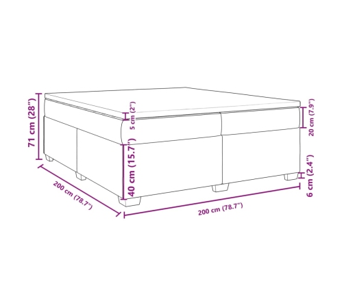 Cama box spring con colchón terciopelo gris claro 200x200 cm