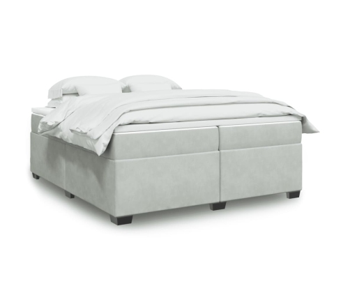 Cama box spring con colchón terciopelo gris claro 200x200 cm