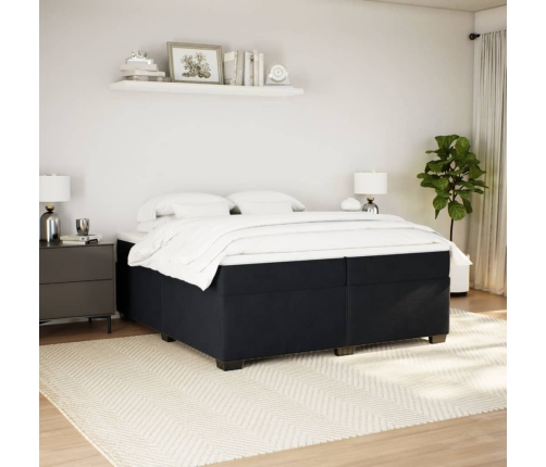 Cama box spring con colchón terciopelo negro 200x200 cm